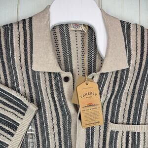 Faherty Short Sleeve Sweater Shirt Mens 2XL Beige Mountain Stripe Knit